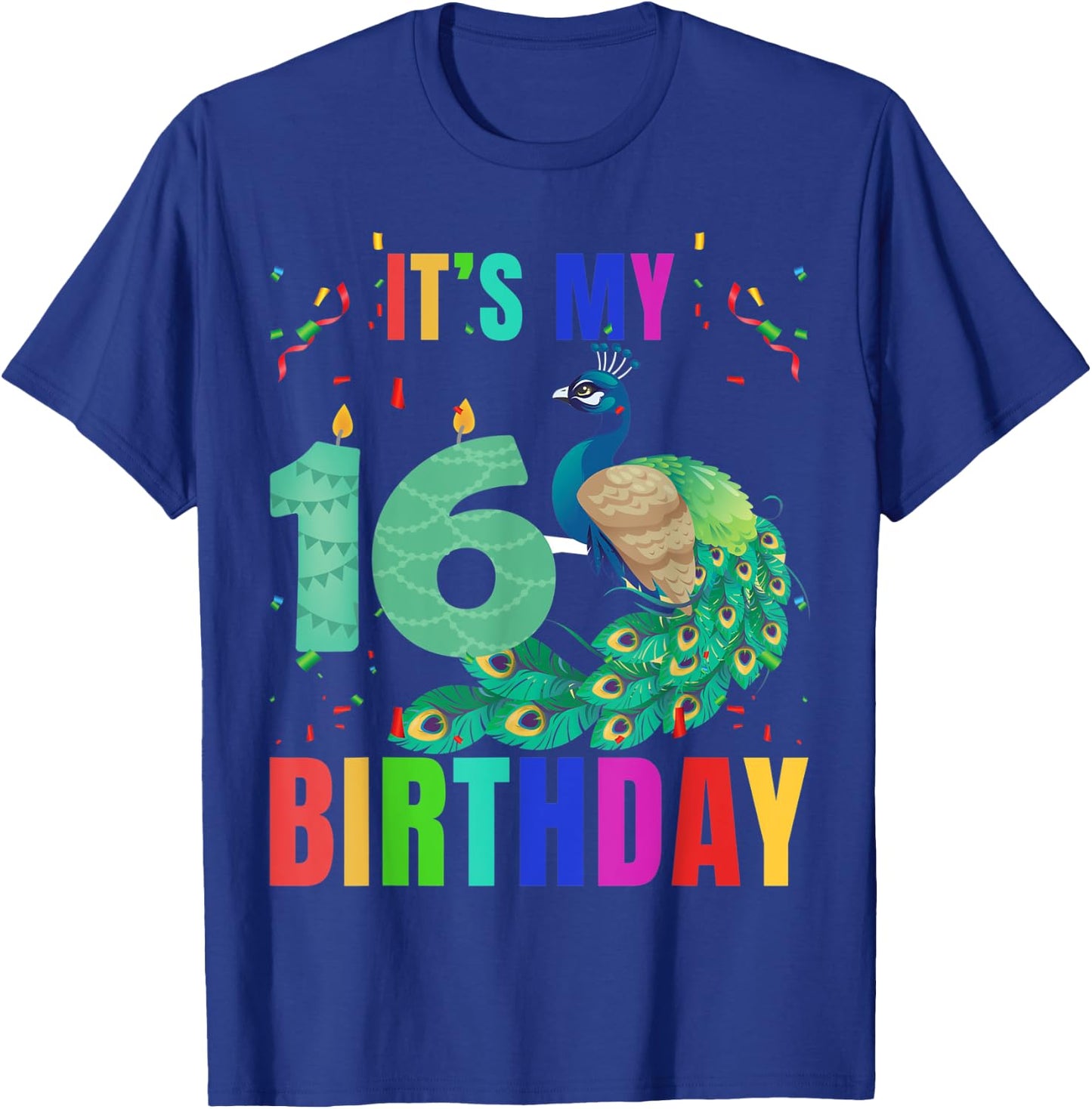 Peacock 16th Birthday Funny Cute Birds Animal Lover Graphic T-Shirt - T-Shirt | Royal