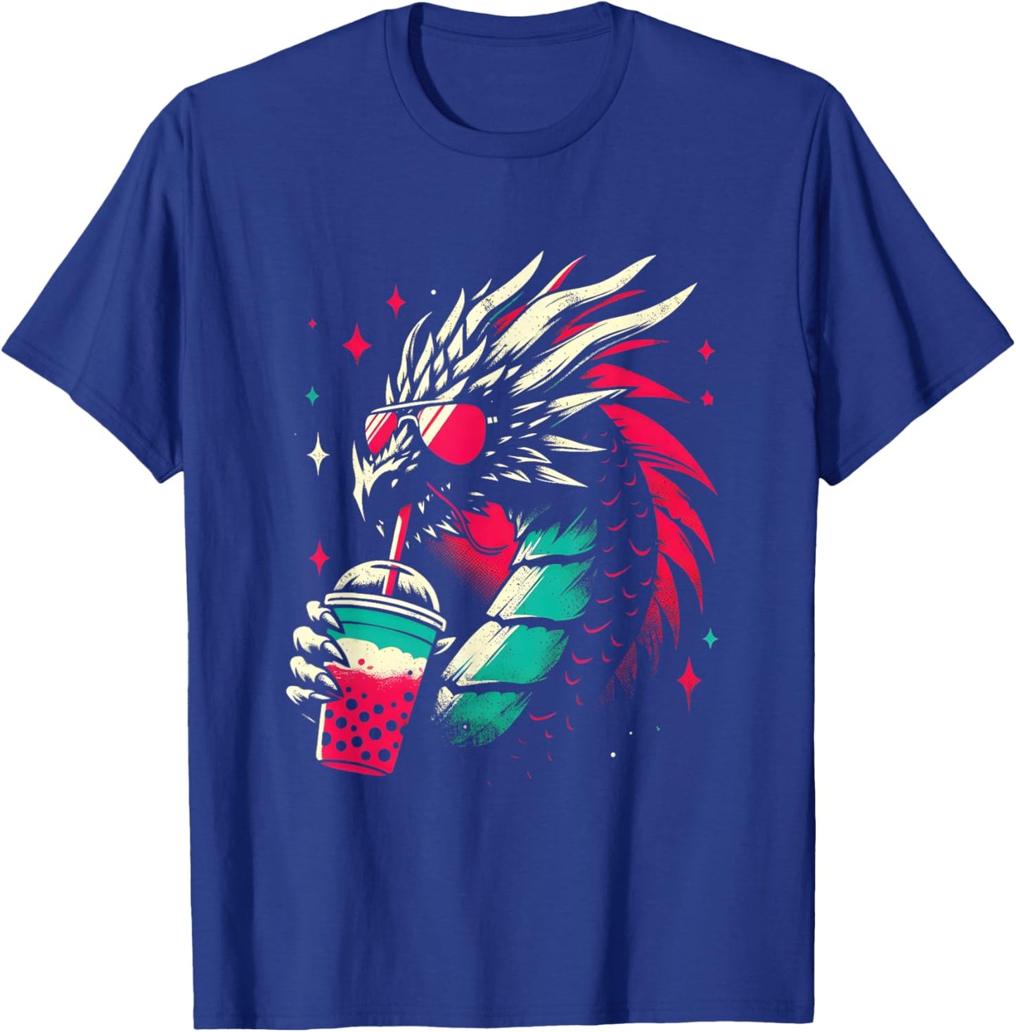 Dragon Drinking Boba Tea - Retro Dragon With Bubble Tea T-Shirt - T-Shirt | Royal