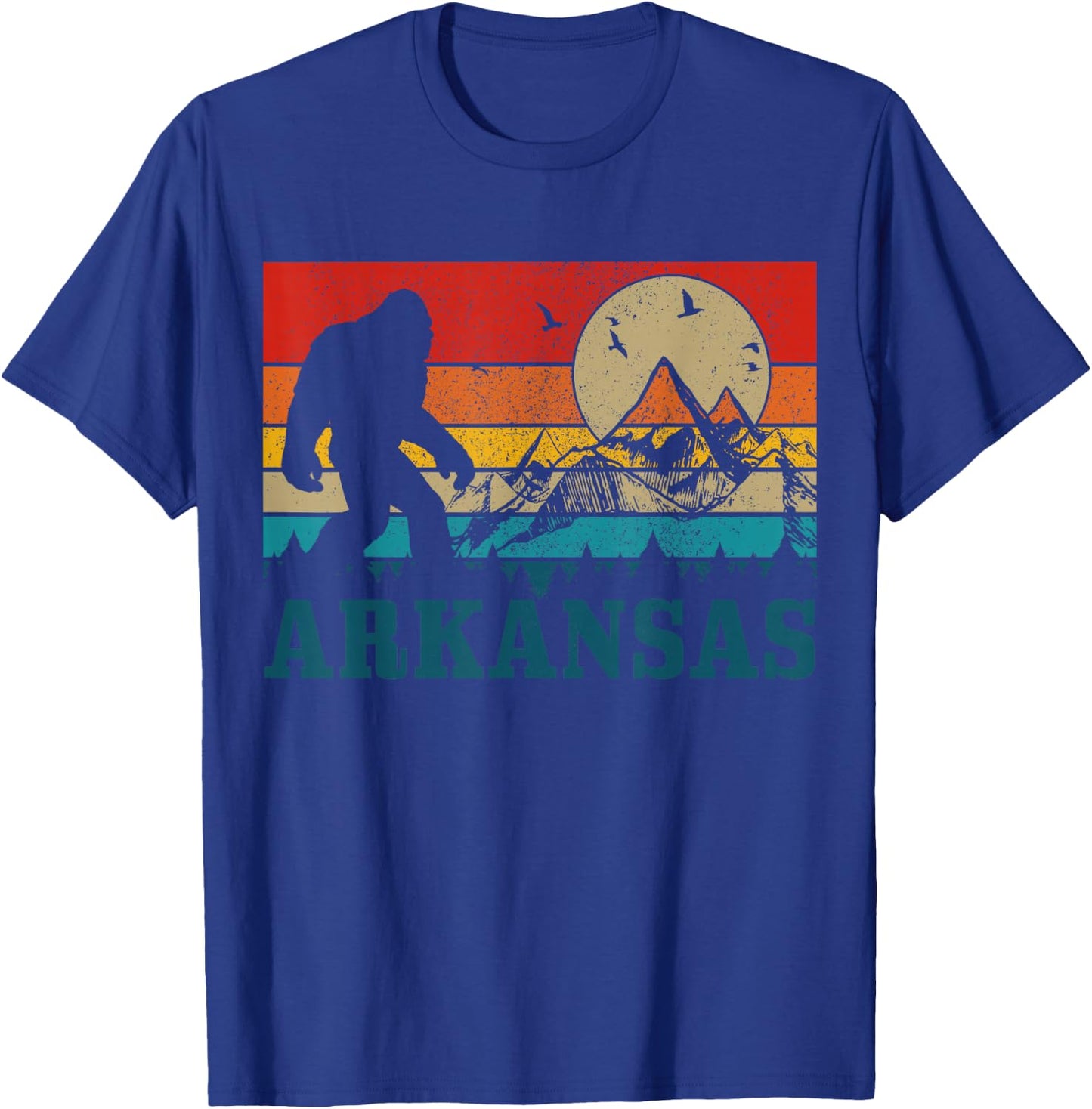 Arkansas Bigfoot Vintage Mountains Hiking Camping Gift T-Shirt - T-Shirt | Royal