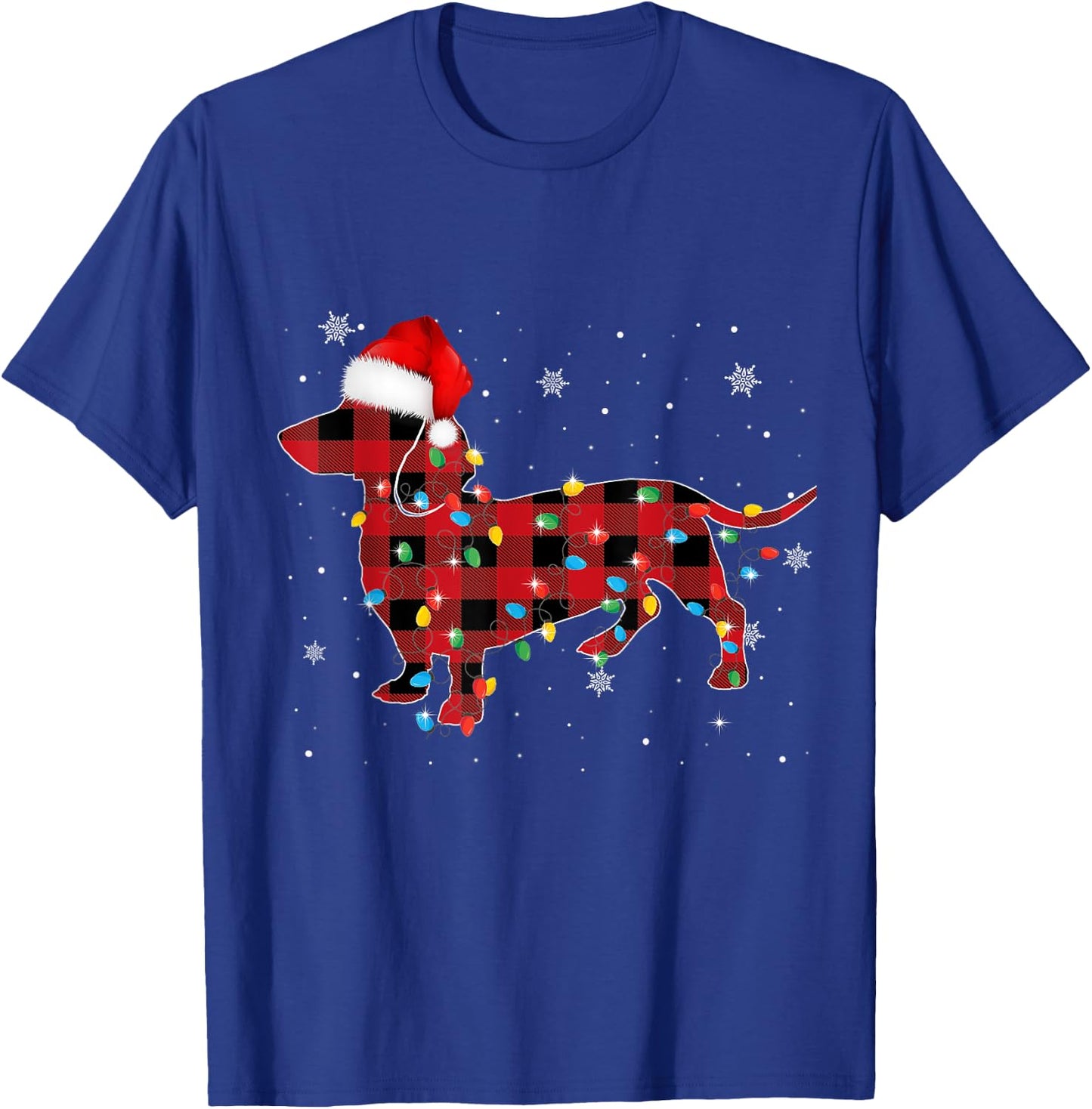 Red Plaid Santa Hat Dachshund Christmas Dog Lover Pajamas T-Shirt - T-Shirt | Royal