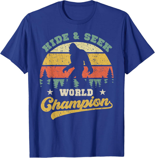 Bigfoot Hide And Seek World Champion Sasquatch Retro Vintage T-Shirt - T-Shirt | Royal