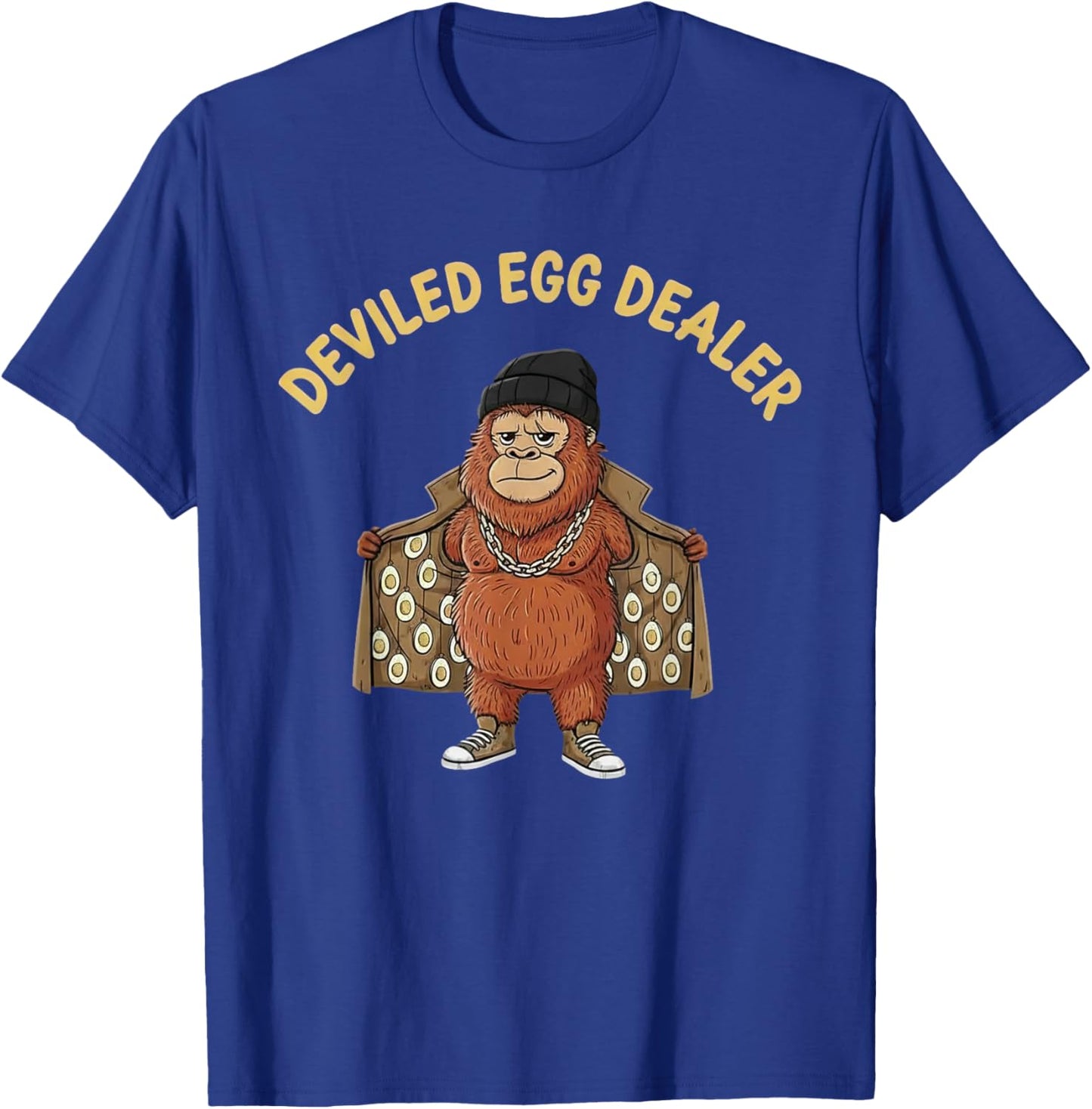Funny Bigfoot Deviled Egg Dealer Trench Coat Gangster T-Shirt - T-Shirt | Royal