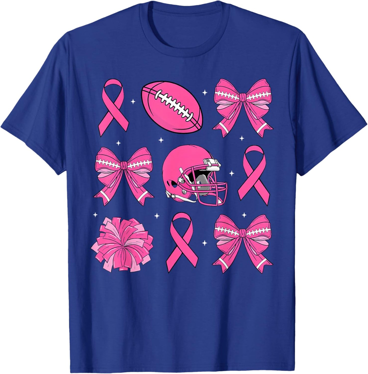 Cheer For The Cure Coquette Bow Football Breast Cancer Women T-Shirt - T-Shirt | Royal