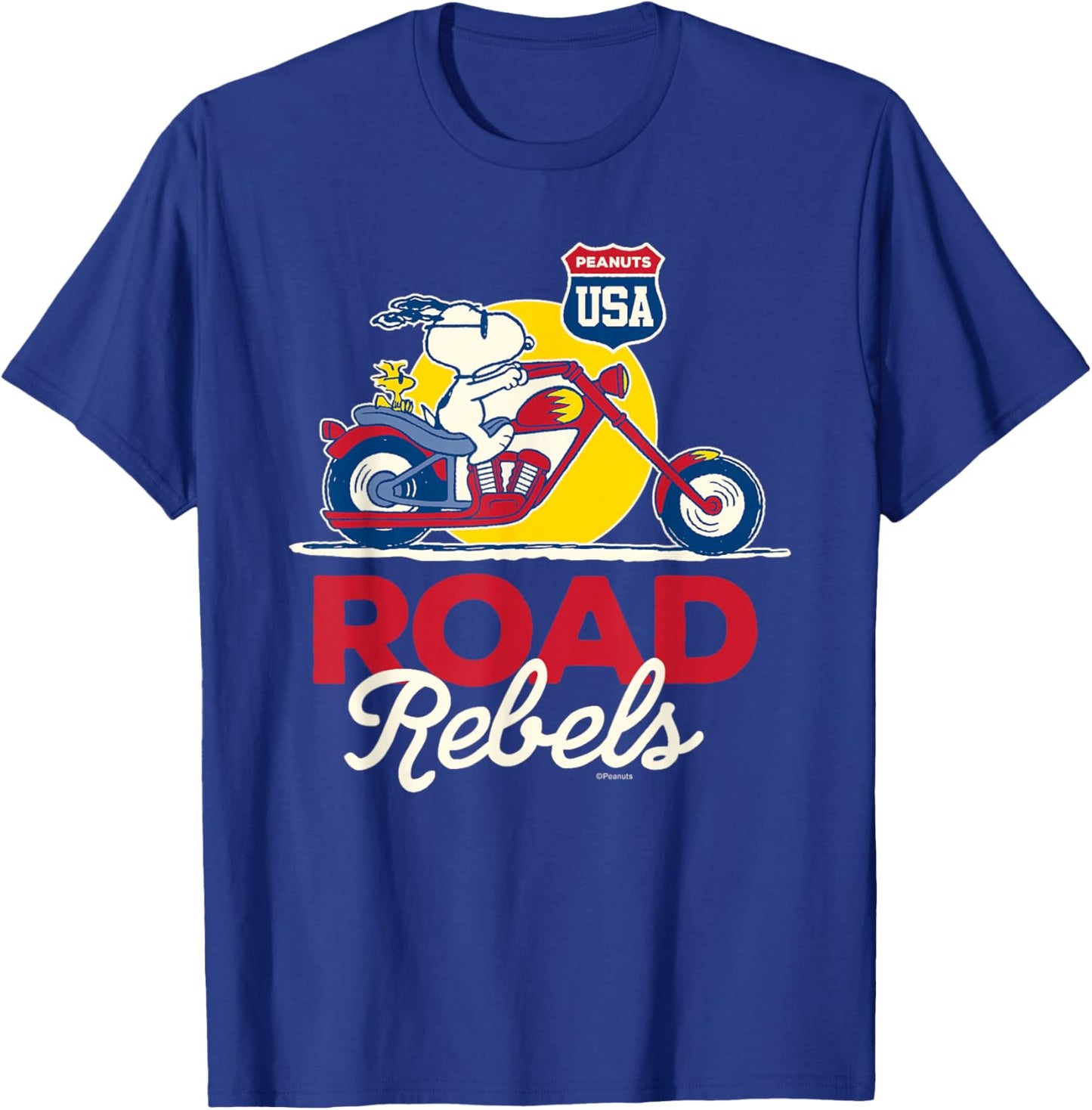 Peanuts - Snoopy Woodstock Motorcycle Road Rebels T-Shirt - T-Shirt | Royal
