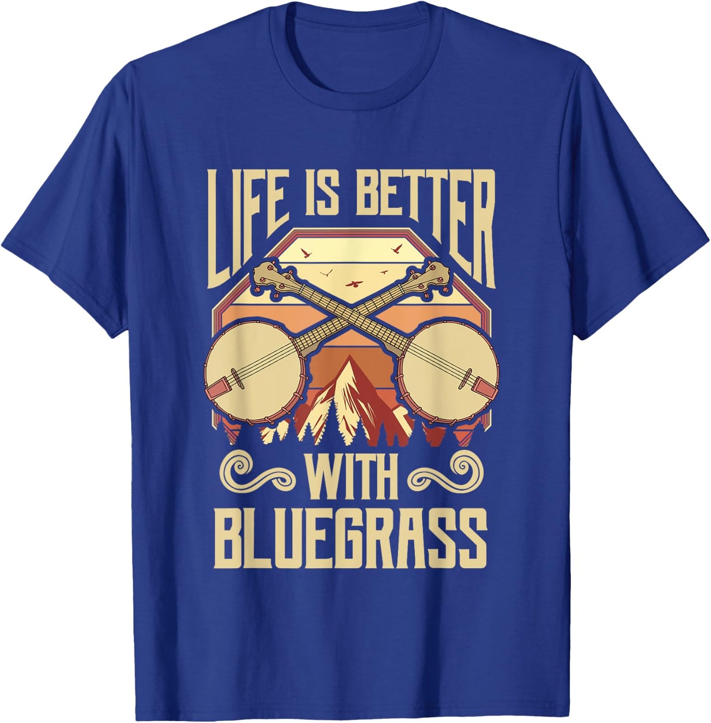 Banjo Vintage Retro Bluegrass Music Fans Banjo Player T-Shirt - T-Shirt | Royal