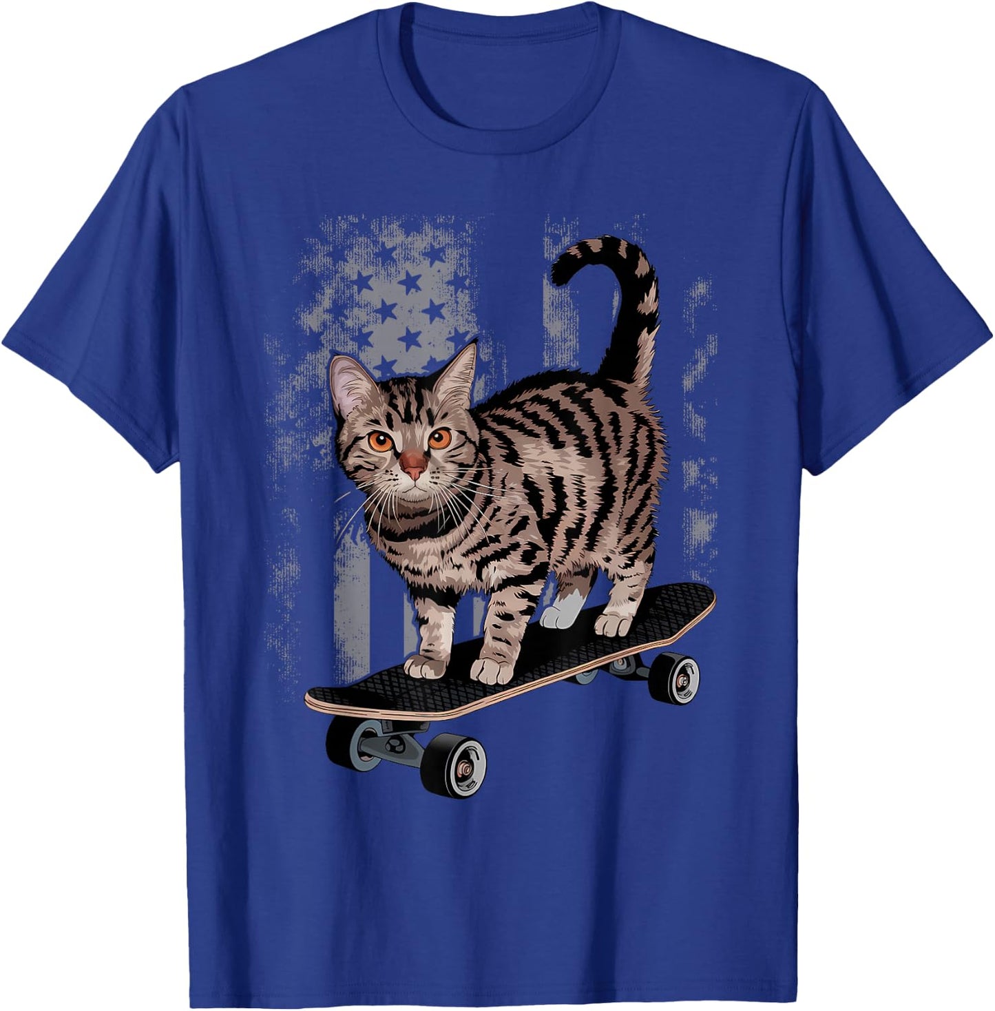 Cat on Skateboard Funny Gray Tabby Kitty T-Shirt - T-Shirt | Royal