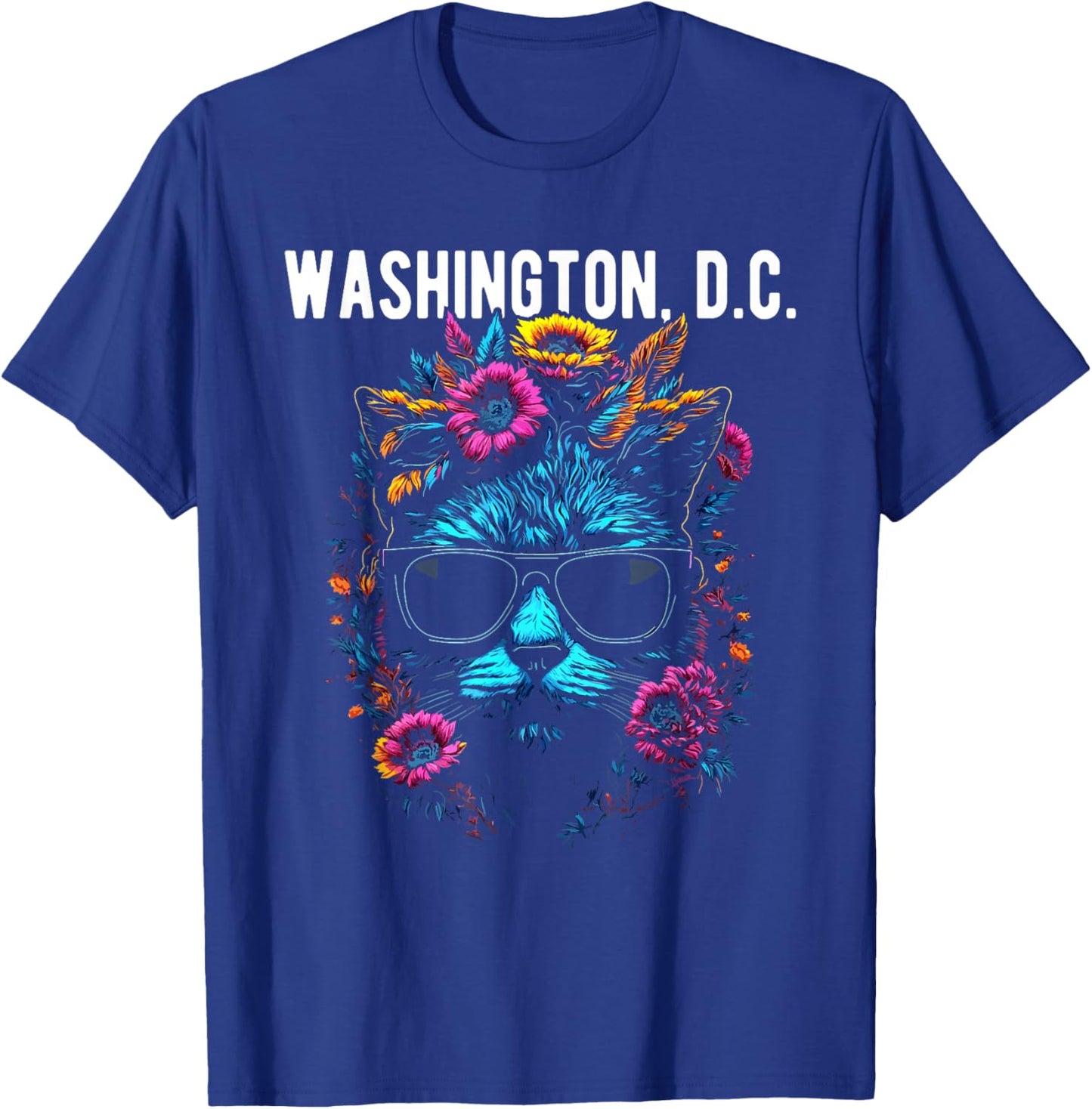 Washington D.C. Cat Wearing Sunglasses Design T-Shirt - T-Shirt | Royal