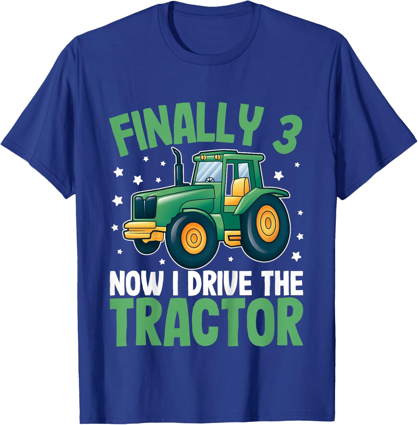 Kids Finally 3 Years | 3rd Birthday | Farmer Toddler Boys Tractor T-Shirt - T-Shirt | Royal