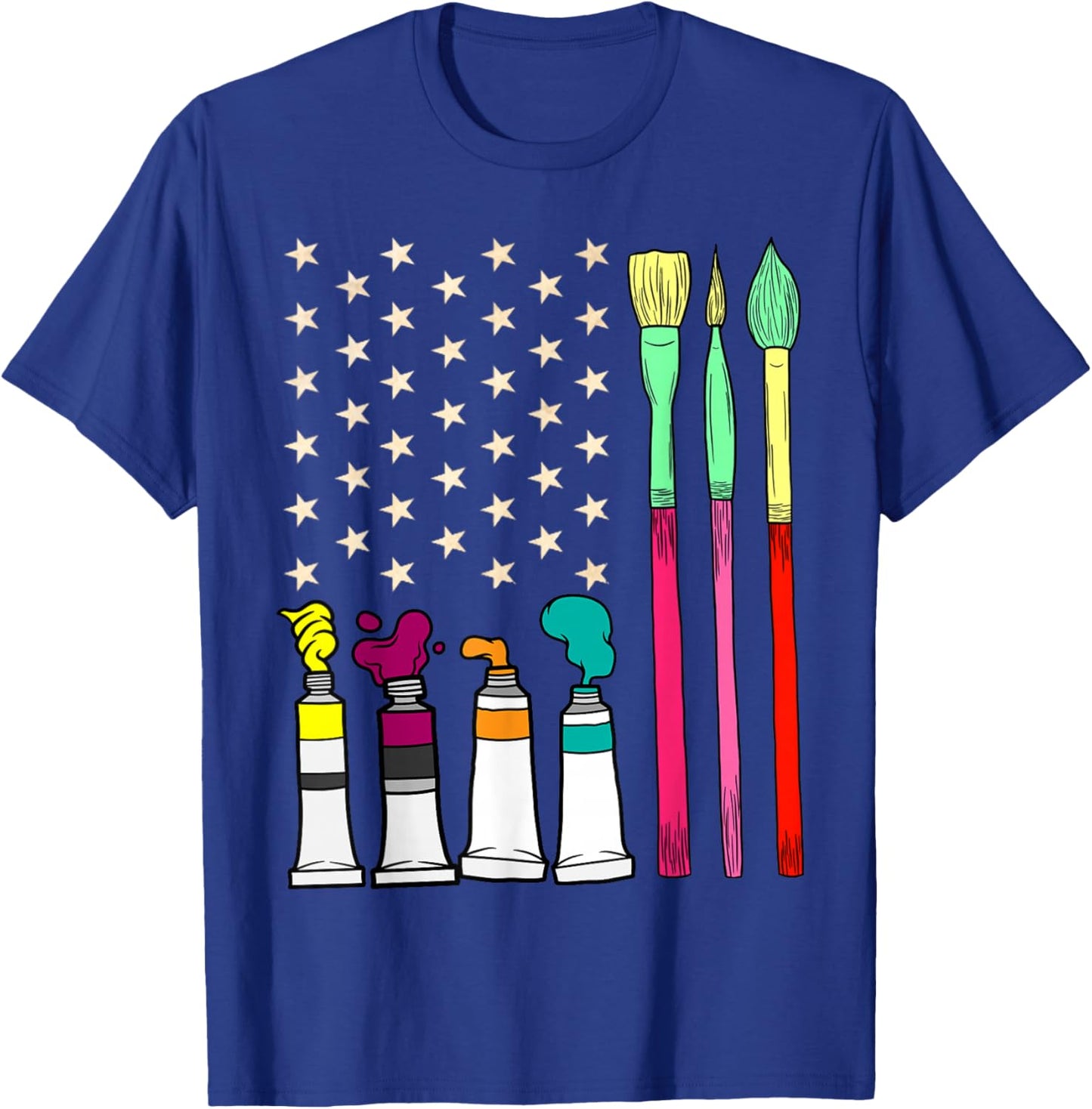 Fun Paint Brush Artist American Flag 4th Of July Painters Women Kids Men T-Shirt - T-Shirt | Royal