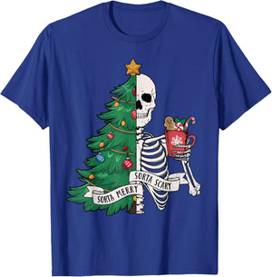 Funny Christmas Sorta Merry Sorta Scary Skeleton Xmas Tree T-Shirt - T-Shirt | Royal