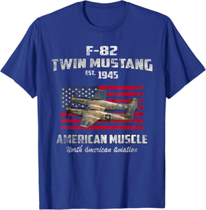 F-82 Twin Mustang Airplane American Muscle Vintage WW2 Pilot T-Shirt - T-Shirt | Royal