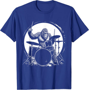 Drummer Bigfoot Playing Drums Funny Sasquatch Drumming T-Shirt - T-Shirt | Royal