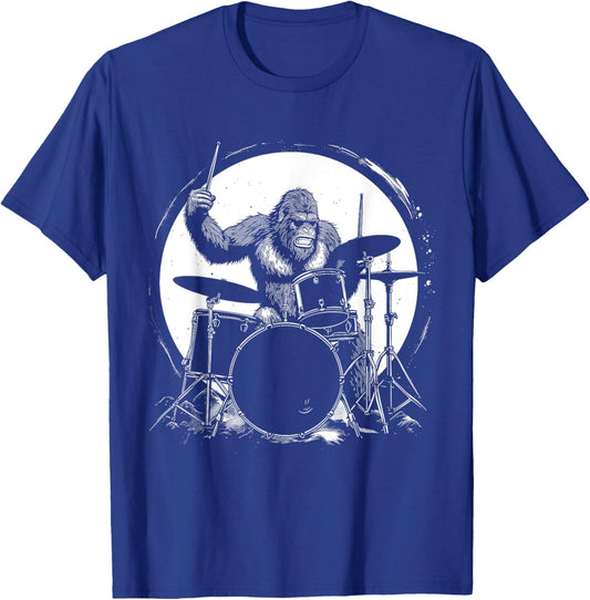 Drummer Bigfoot Playing Drums Funny Sasquatch Drumming T-Shirt - T-Shirt | Royal