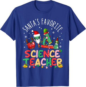 Santas Favorite Science Teacher Christmas Santa Hat Matching T-Shirt - T-Shirt | Royal