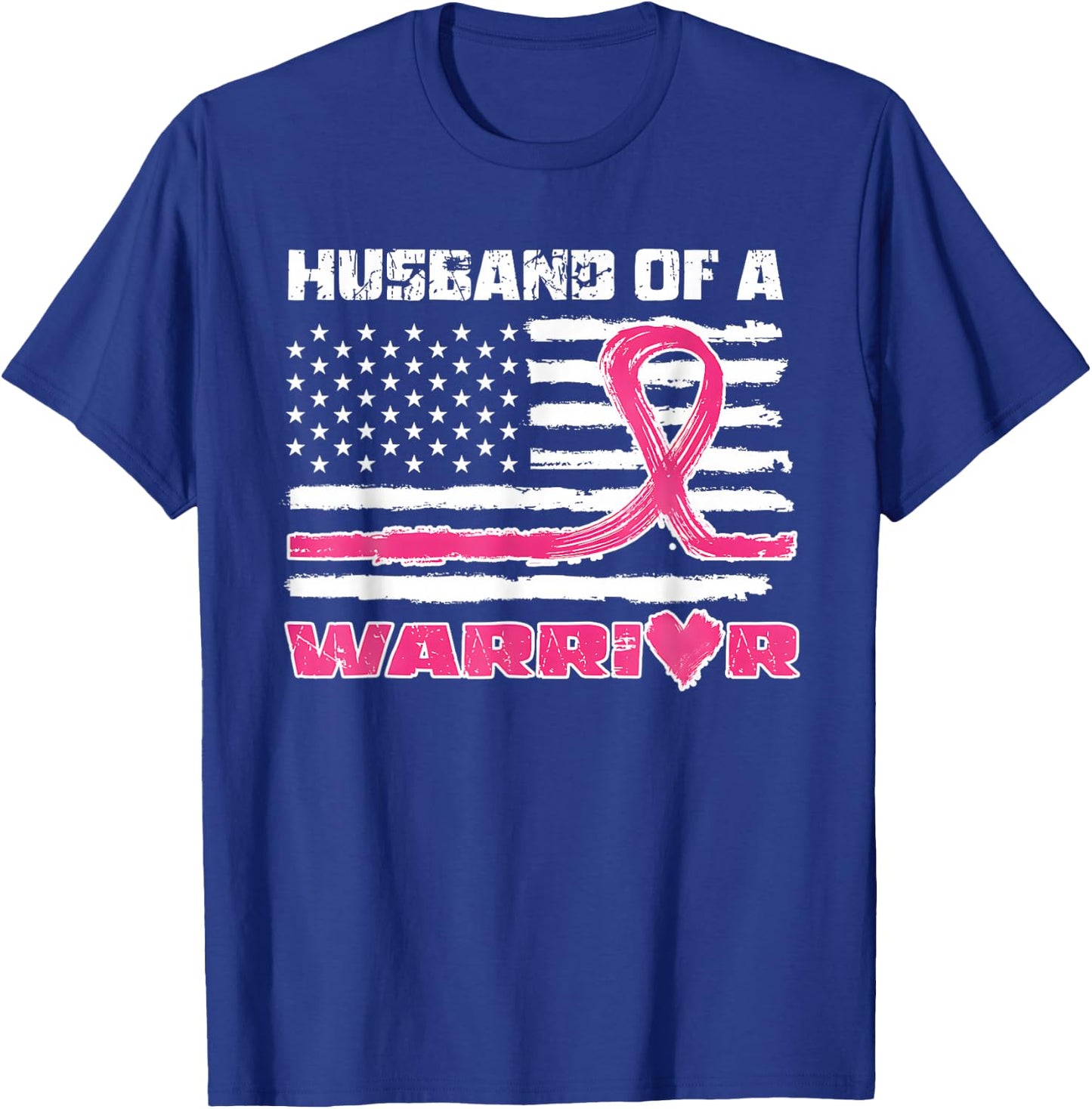 Pink Ribbon American Flag Husband Of A Warrior Breast Cancer T-Shirt - T-Shirt | Royal