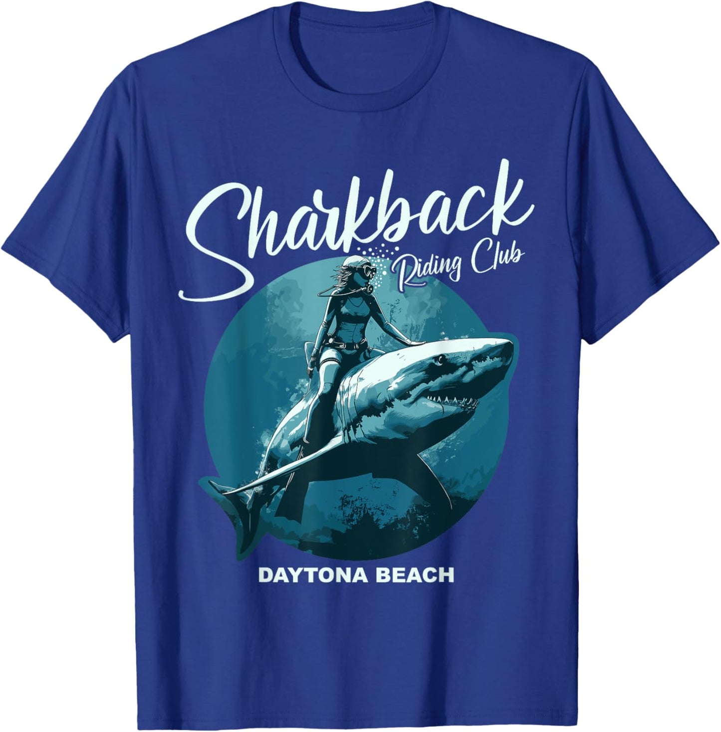 Sharkback Riding Daytona Beach Funny Shark T-Shirt - T-Shirt | Royal