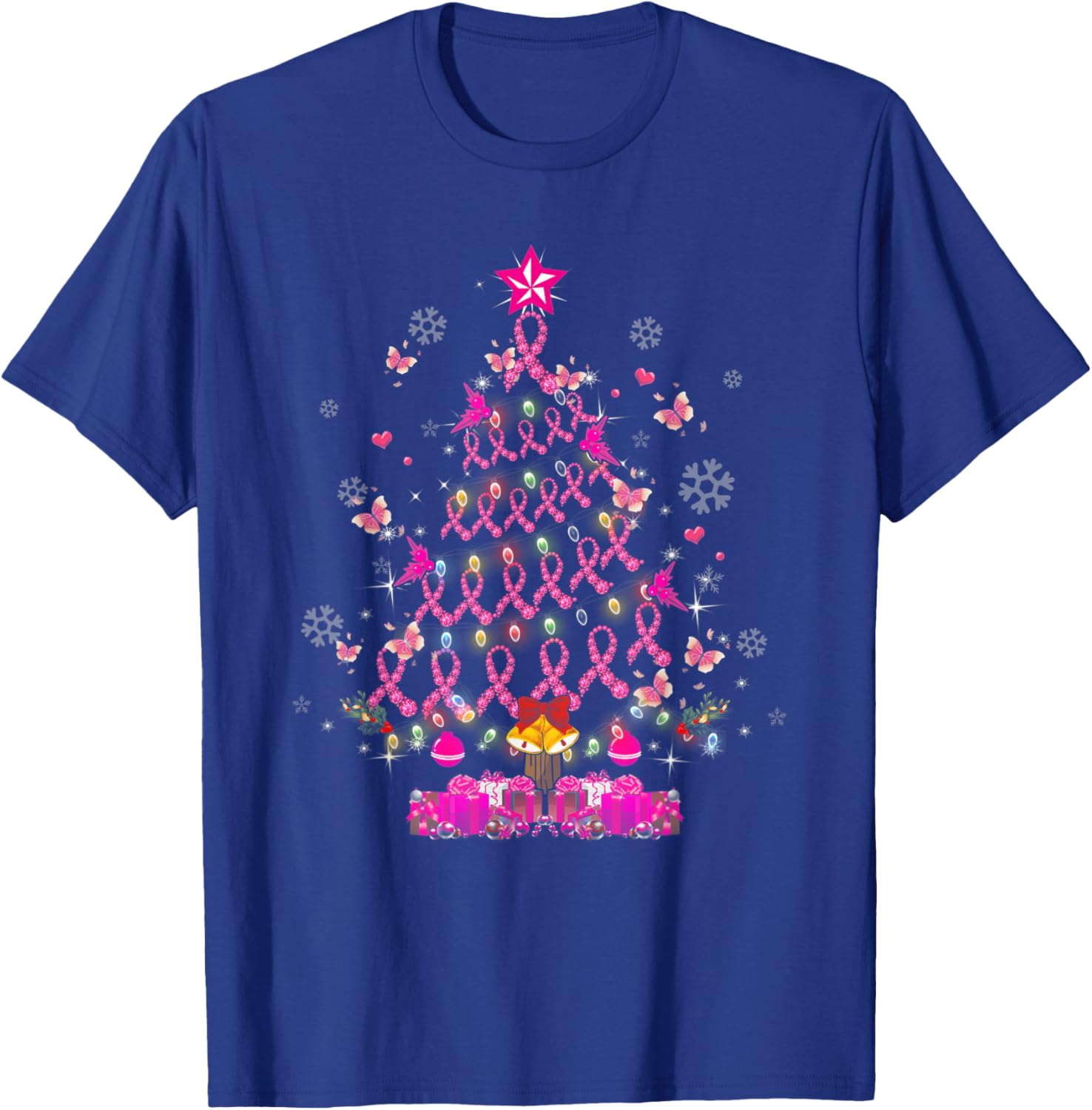 Breast Cancer Awareness Decoration Christmas Tree Snowflakes T-Shirt - T-Shirt | Royal