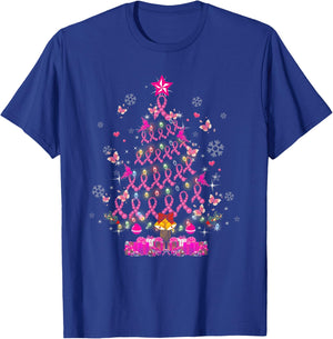 Breast Cancer Awareness Decoration Christmas Tree Snowflakes T-Shirt - T-Shirt | Royal