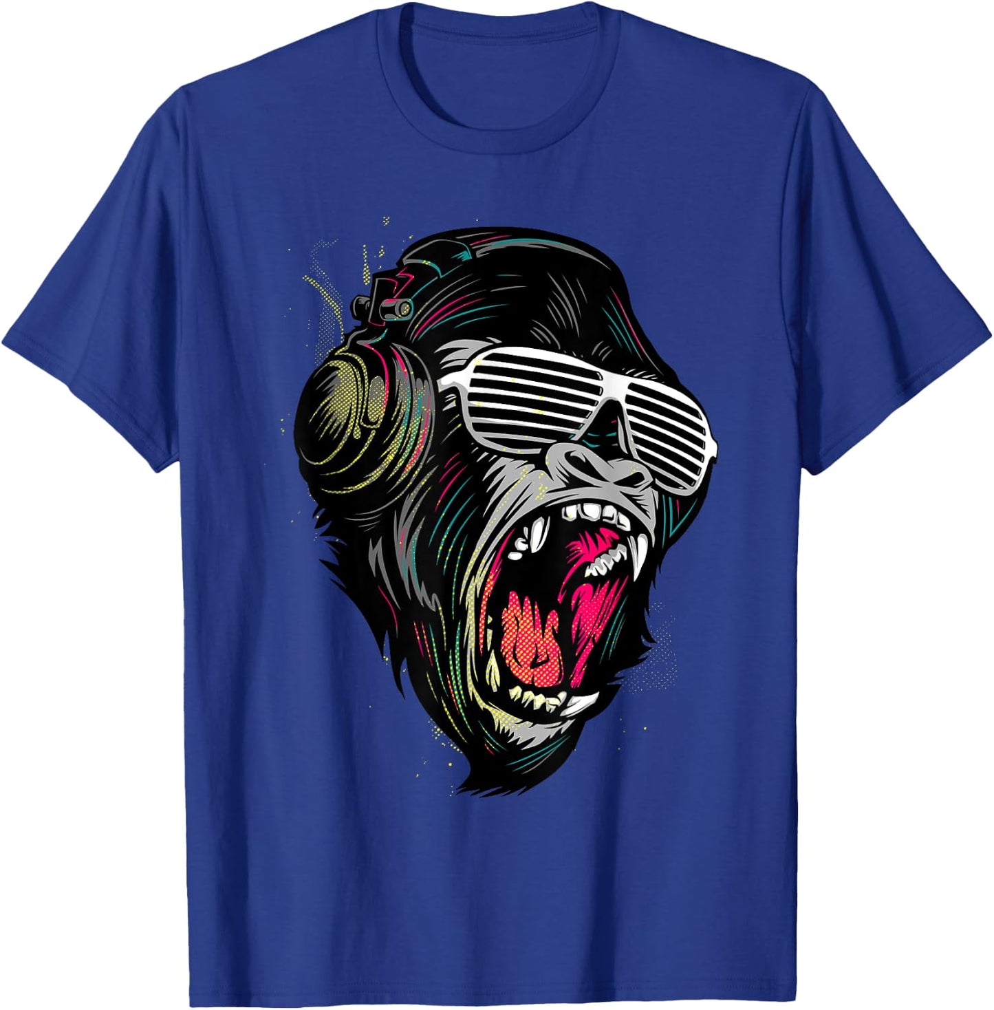 Cool Wild Illustration Monkey Listen To The Music Graphic T-Shirt - T-Shirt | Royal