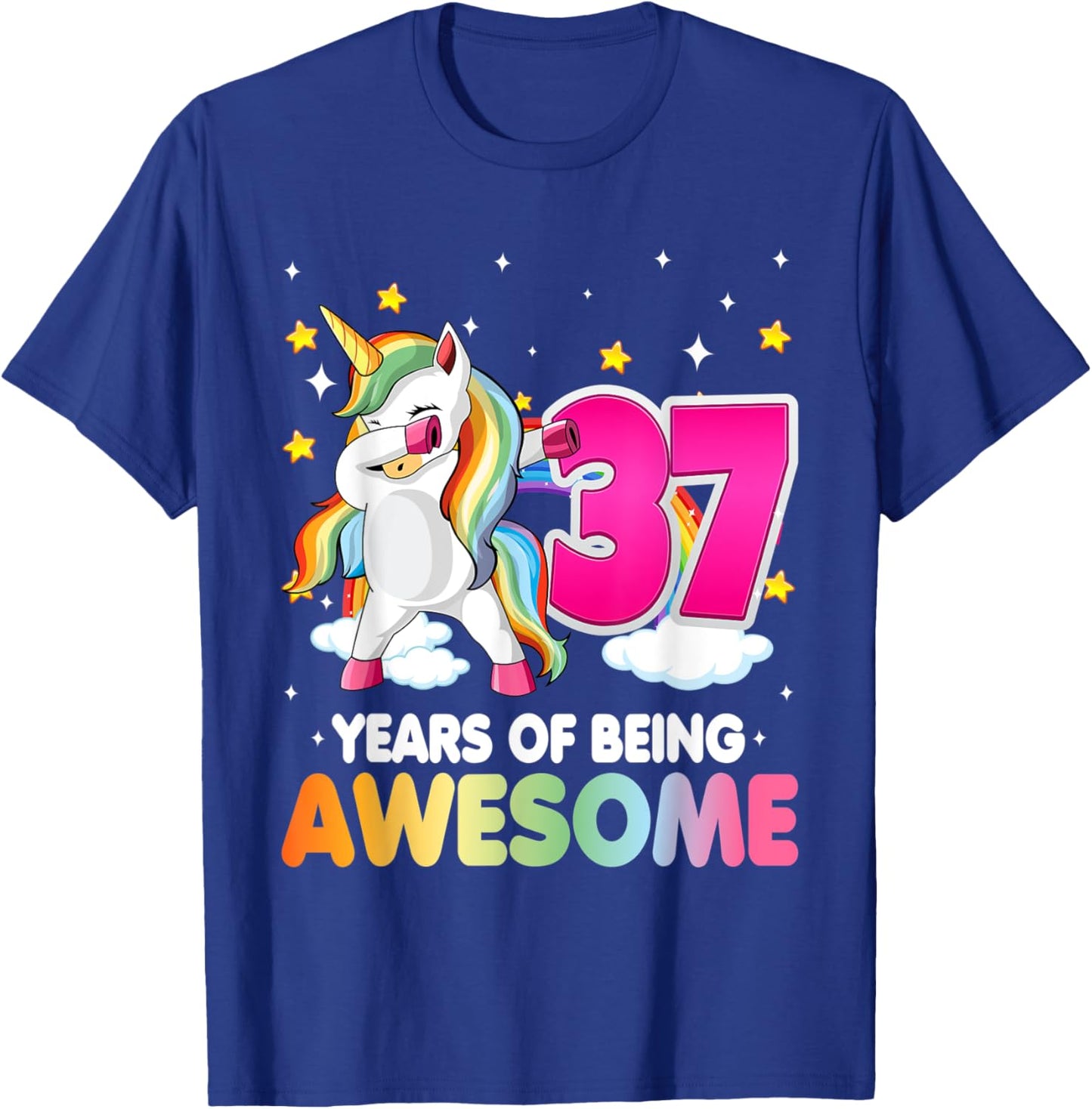 37th Birthday Dabbing Unicorn Party Gift | 37 Years Old T-Shirt - T-Shirt | Royal