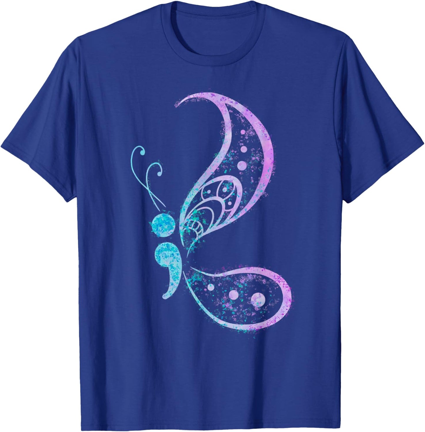 Vintage Semicolon Butterfly Semi-Colon Tattoo Mental Health T-Shirt - T-Shirt | Royal
