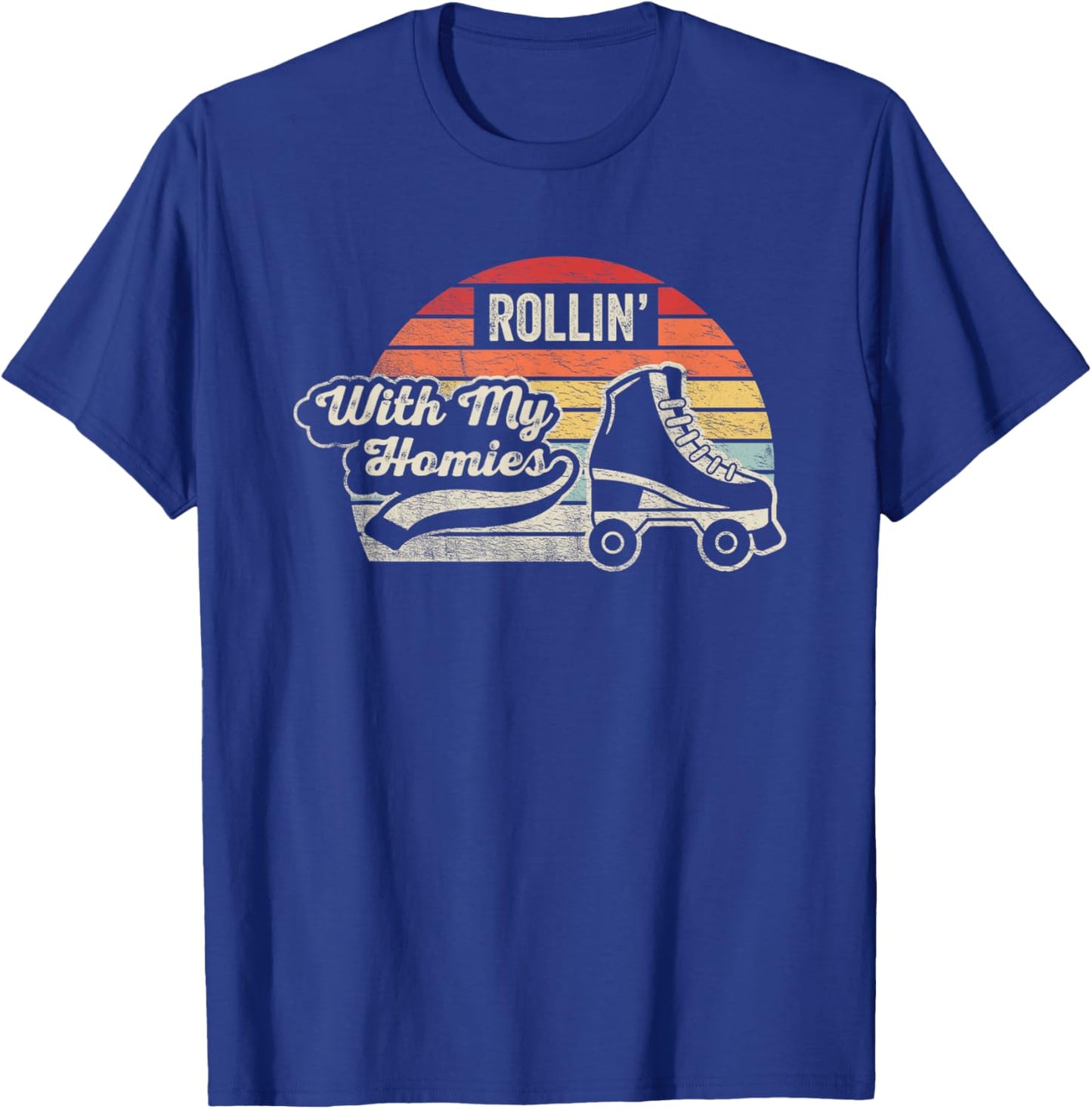 NICE 'N COOL Retro Vintage Rollin With My Homies Roller Skating , Small, Black T-Shirt - T-Shirt | Royal