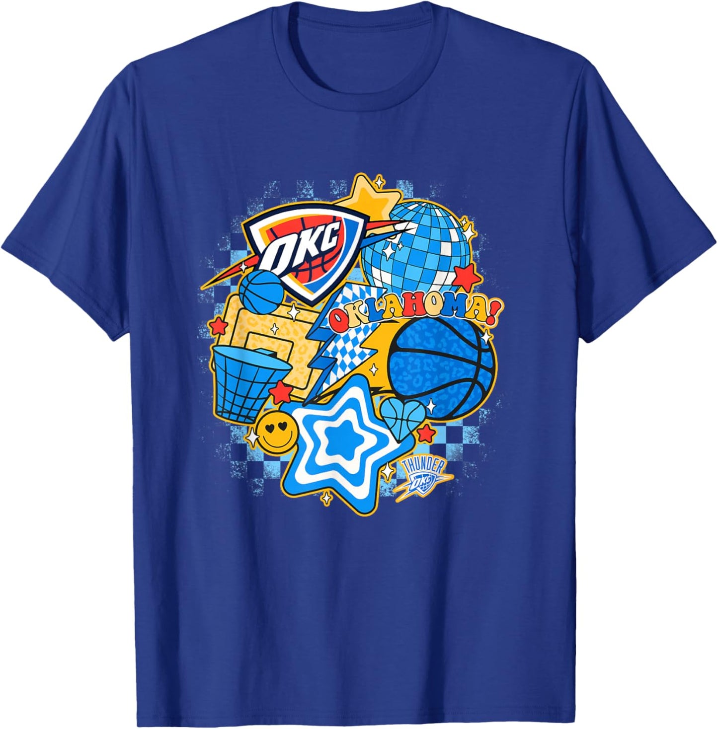NBA Oklahoma City Thunder Psychedelic Basketball Collage T-Shirt - T-Shirt | Royal