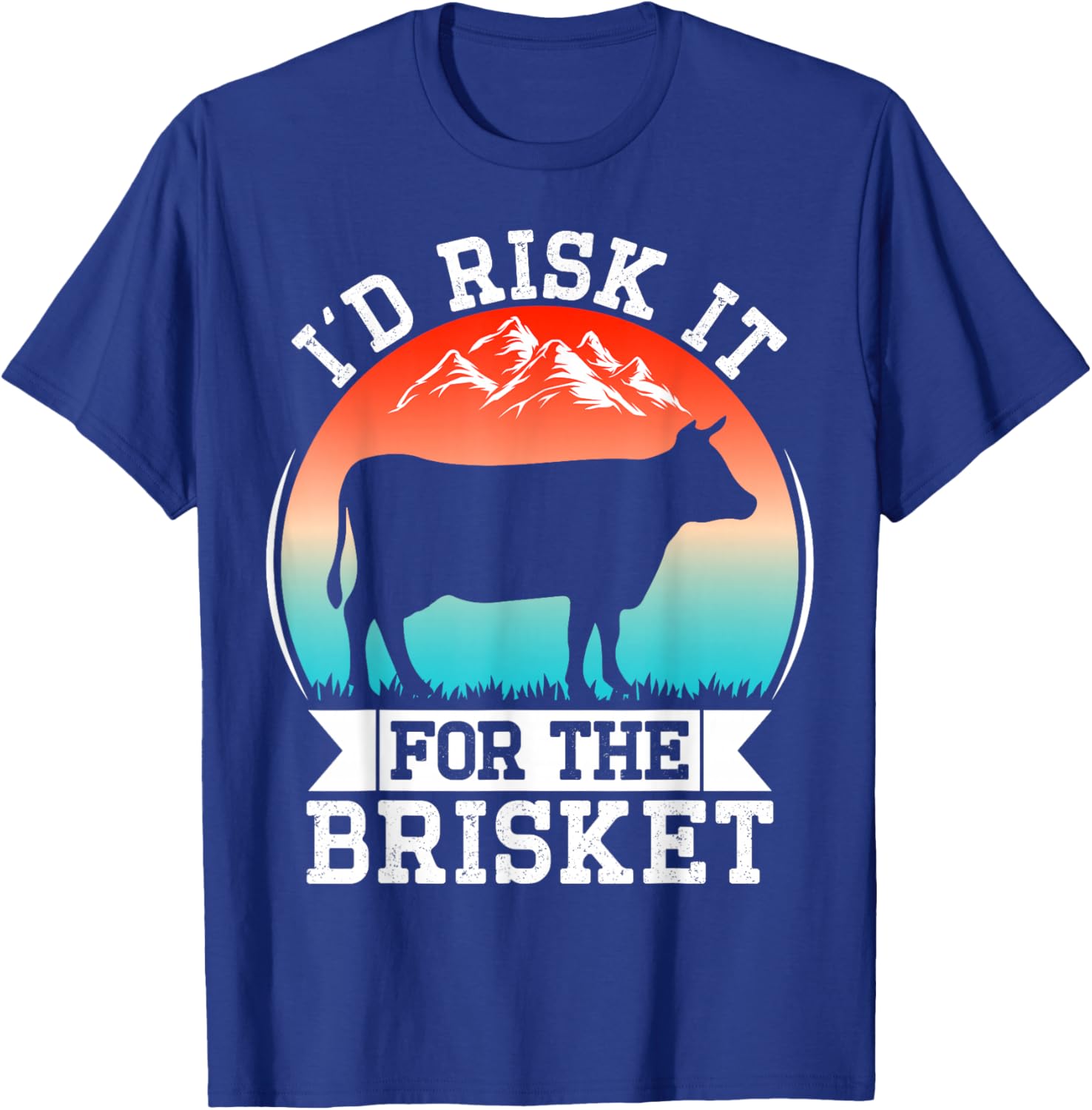 Funny Vintage Smoke Brisket Id Risk it For the Brisket T-Shirt - T-Shirt | Royal