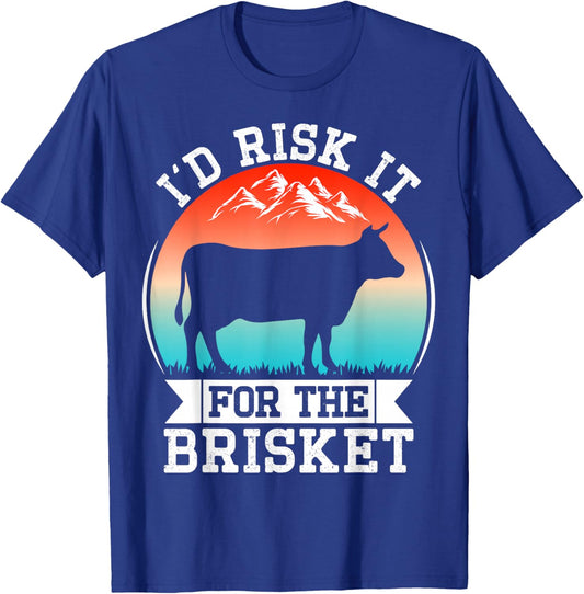 Funny Vintage Smoke Brisket Id Risk it For the Brisket T-Shirt - T-Shirt | Royal