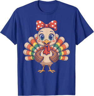 Thanksgiving Turkey Girl Fall Animal Art T-Shirt - T-Shirt | Royal