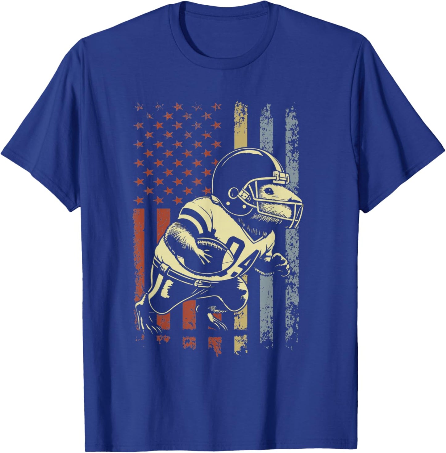 Retro Capybara Football American Flag Capybara Football T-Shirt - T-Shirt | Royal