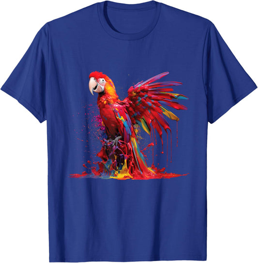 Watercolour Colourful Scarlet Macaw Parrot Bird Painting T-Shirt - T-Shirt | Royal