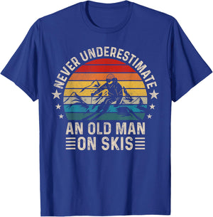 Never Underestimate An Old Man On Skis Funny Skiing T-Shirt - T-Shirt | Royal