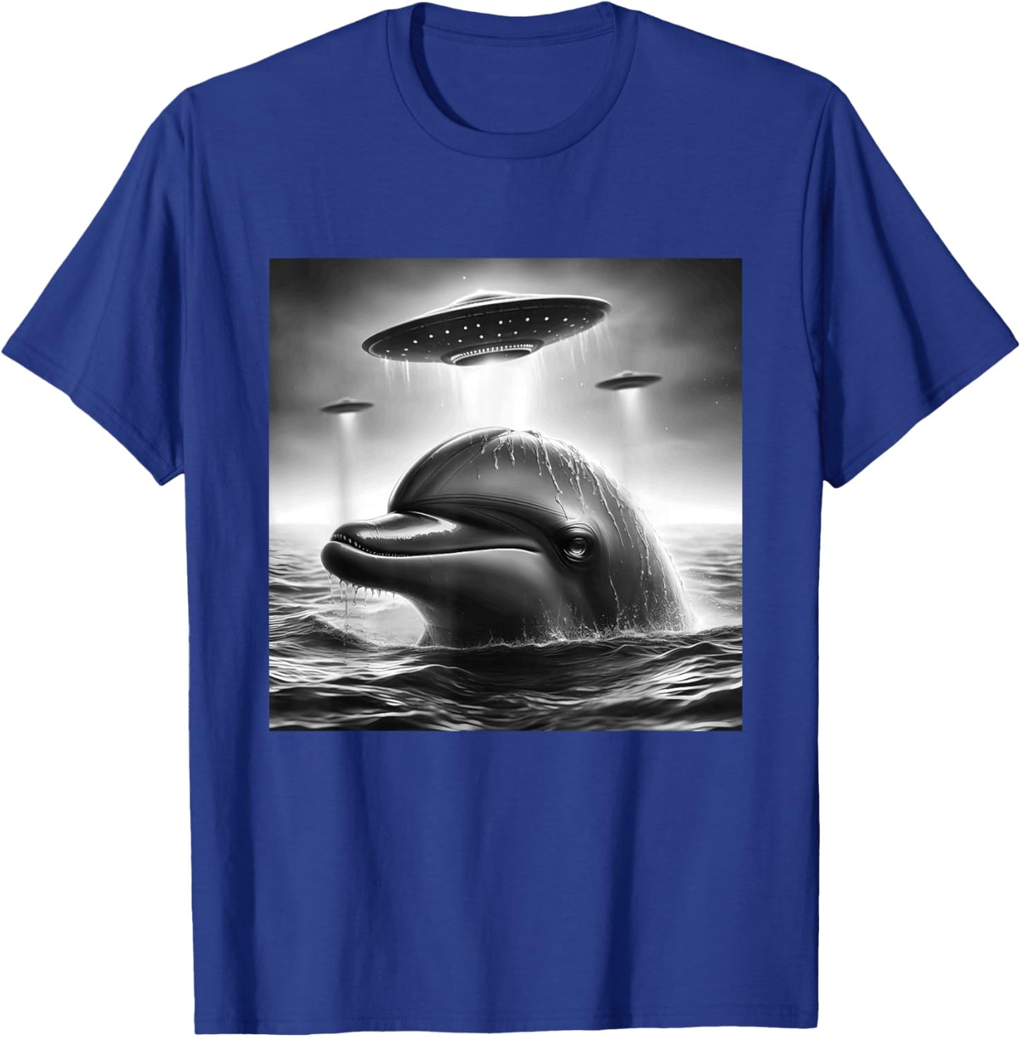 Dolphin Sea Funny Graphic Selfie with UFOs Weird Aliens T-Shirt - T-Shirt | Royal