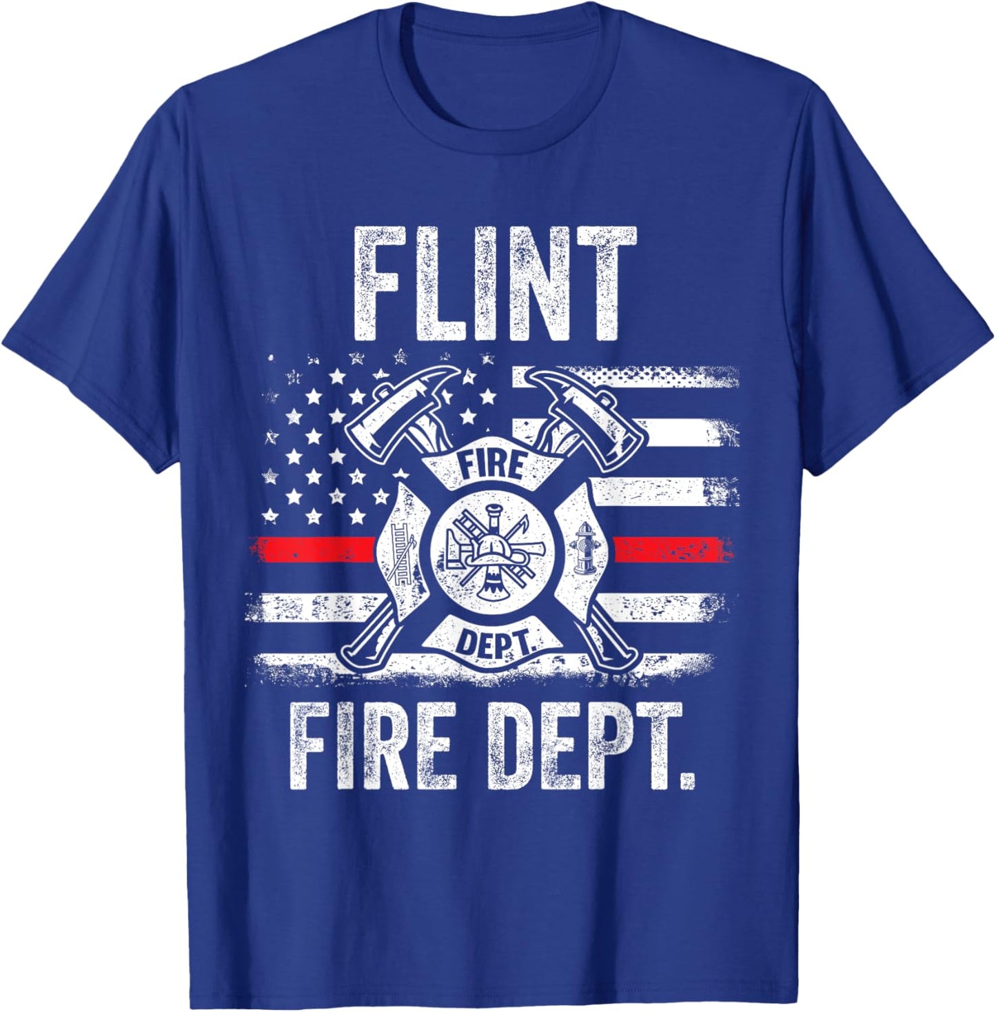 Flint Michigan Fire Department Thin Red Line Fireman T-Shirt - T-Shirt | Royal