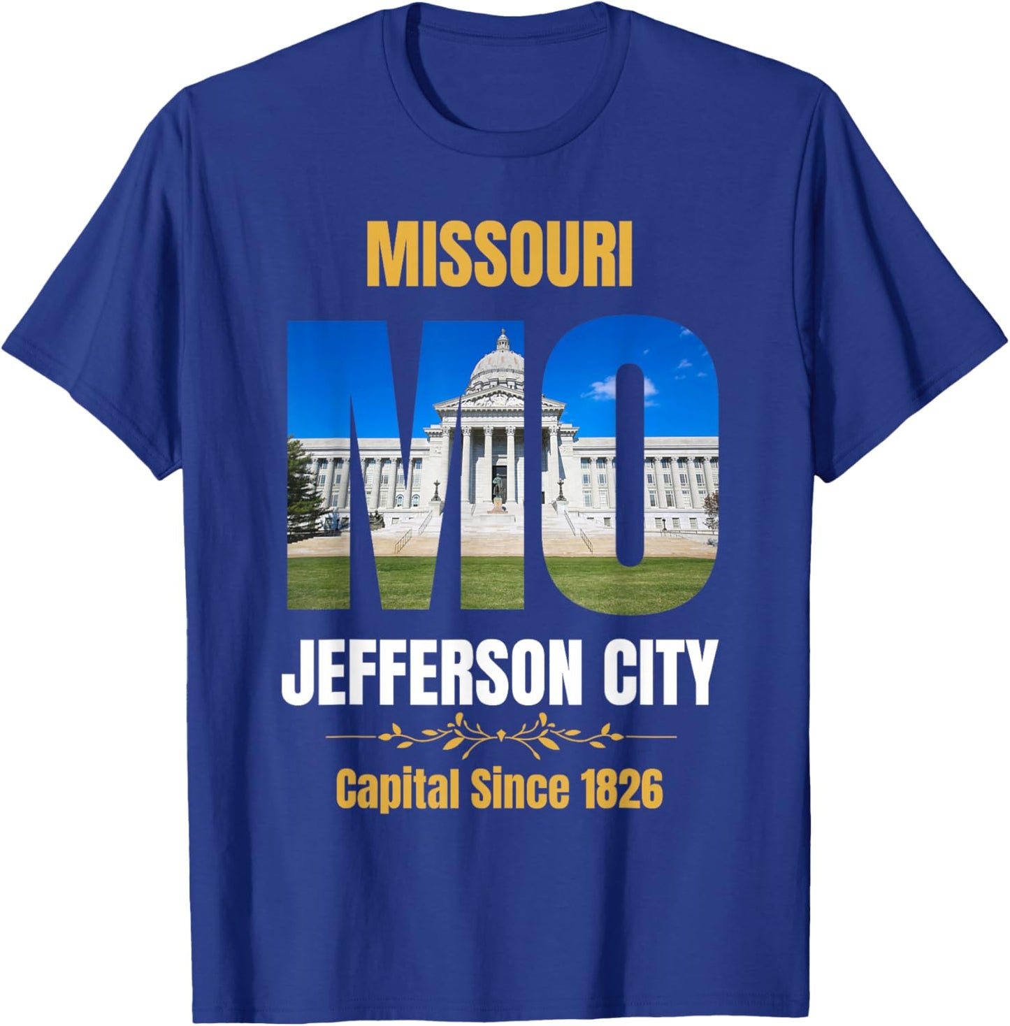 Jefferson City, State Capital of Missouri, Souvenir , -Adults, Black, Small, Short Sleeve T-Shirt - T-Shirt | Royal