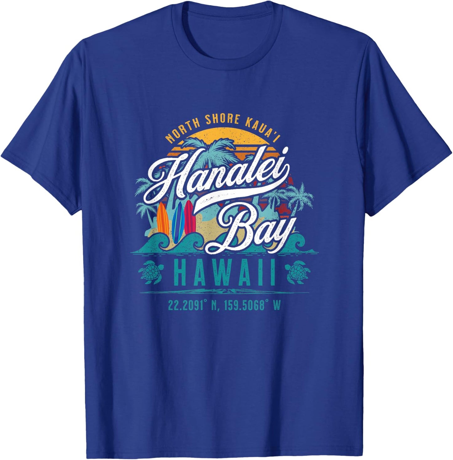 Hanalei Bay North Shore Kauai Hawaii Retro Sun Surf Fishing T-Shirt - T-Shirt | Royal