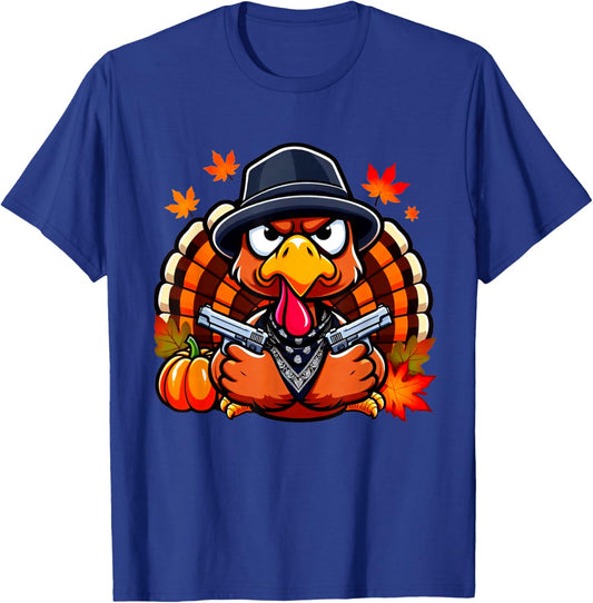 Gangster Thug Thanksgiving Turkey With Gun Angry Turkey T-Shirt - T-Shirt | Royal