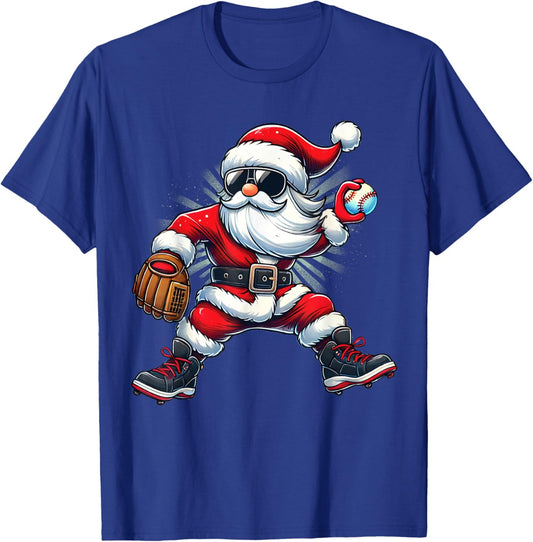Santa Playing Baseball as Pitcher Boys Kids Teens Christmas T-Shirt - T-Shirt | Royal