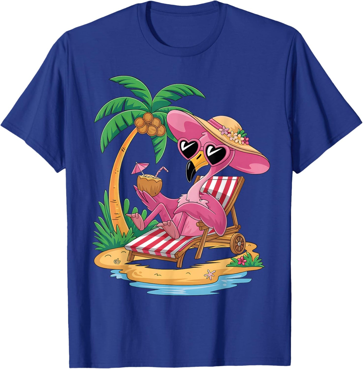 Pink Flamingo Women's Girls Beach Summer Holiday Tropical T-Shirt - T-Shirt | Royal