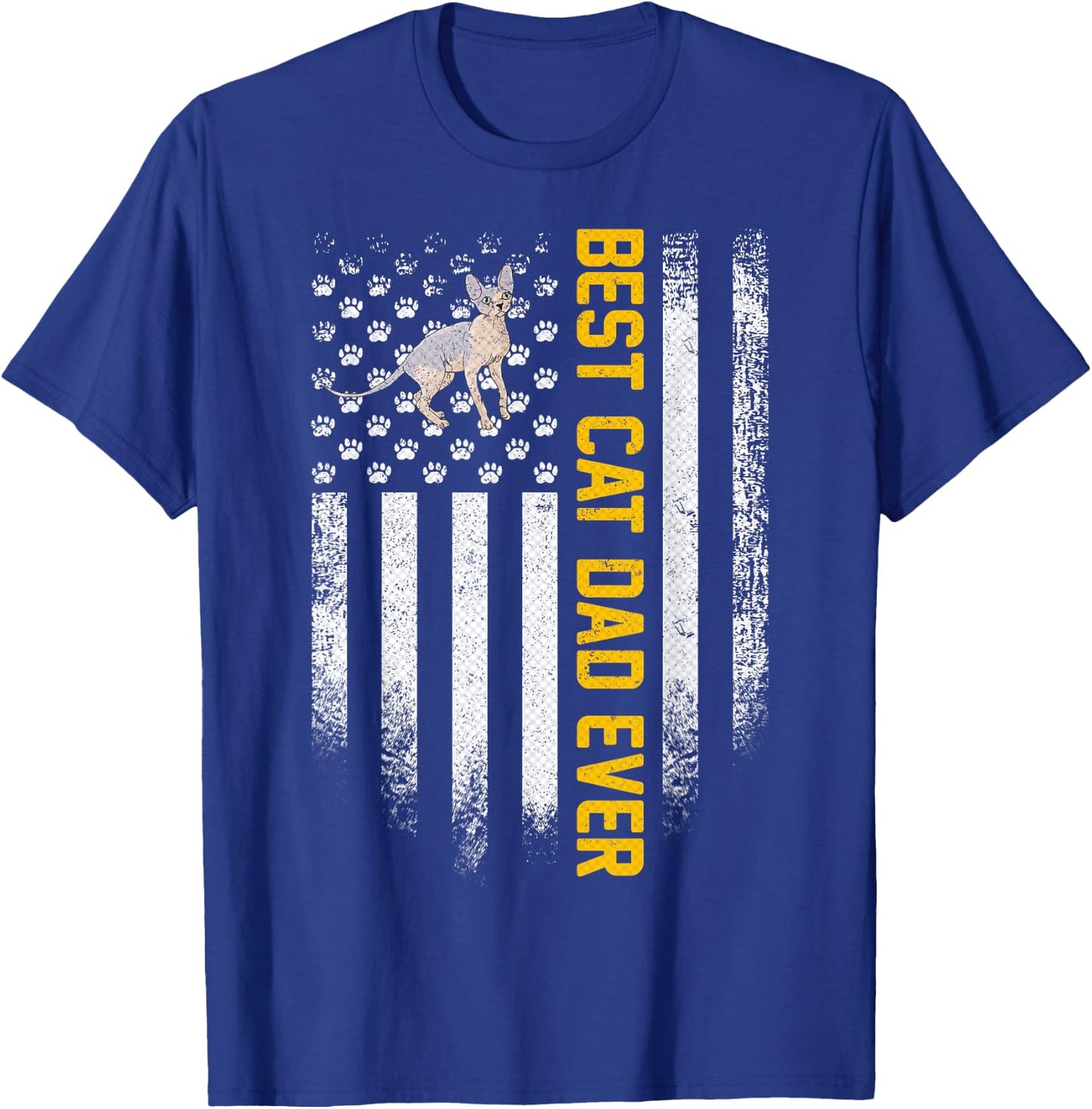 Vintage USA American Flag Best Sphynx Cat Dad Ever Funny Women Men T-Shirt - T-Shirt | Royal