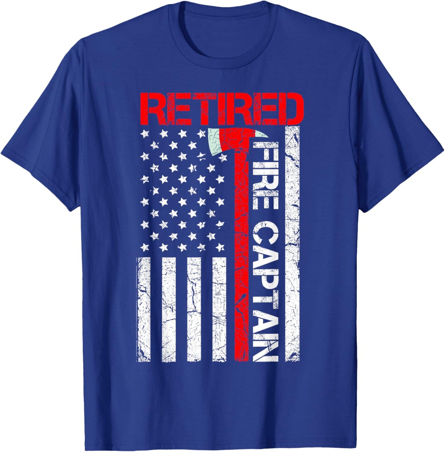 Retired Firefighter Fire Captain Retirement American Flag T-Shirt - T-Shirt | Royal