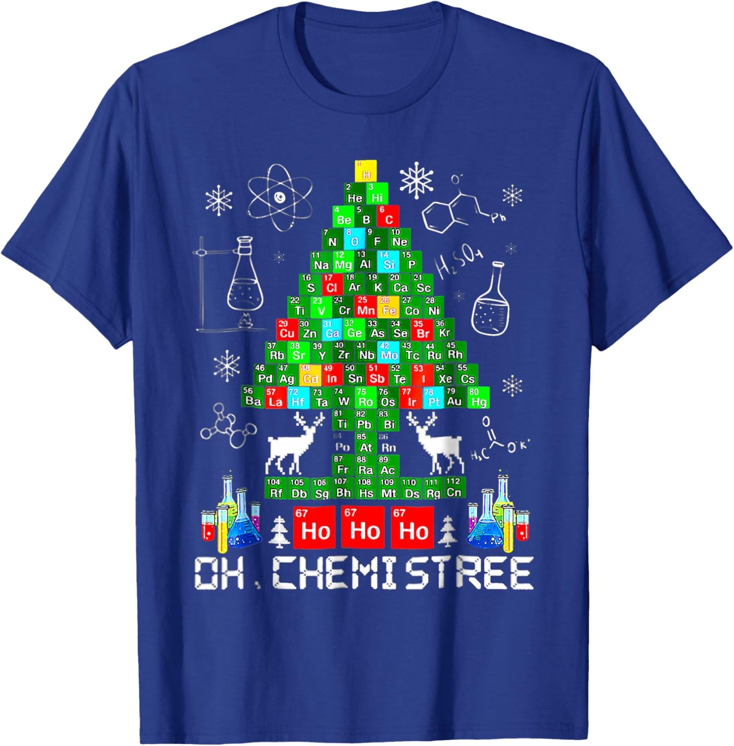 Oh Chemistree Funny Science Christmas Tree Reindeer Chemist T-Shirt - T-Shirt | Royal