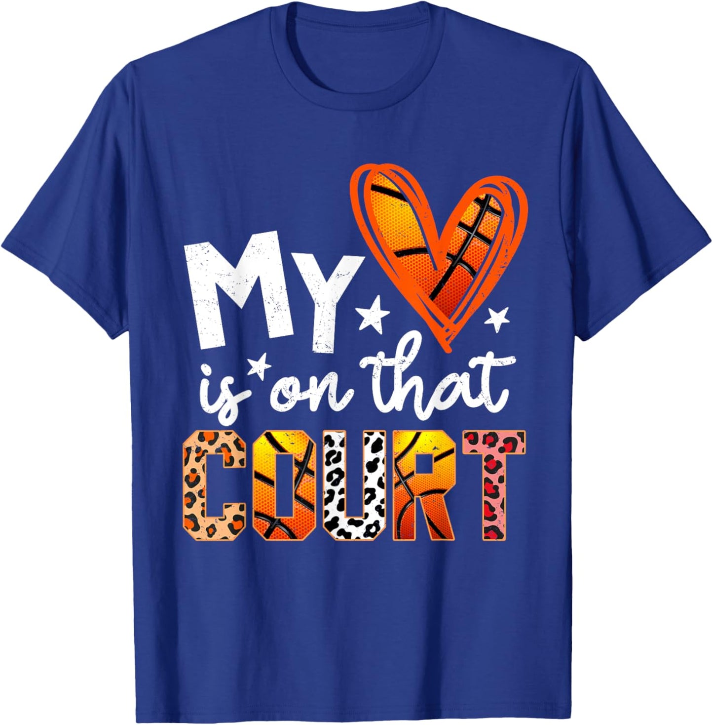 My Heart is On That Court Basketball Leopard Basketball Mom T-Shirt - T-Shirt | Royal