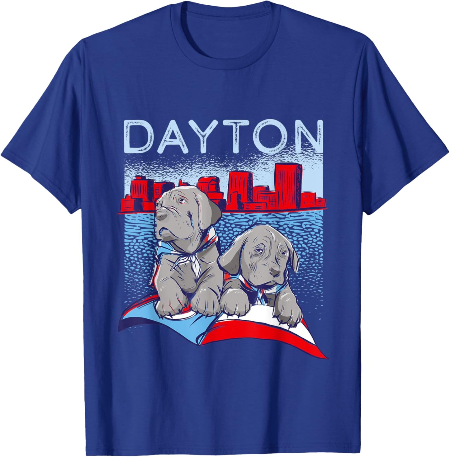 Dayton Dog Flag Ohio USA Skyline Silhouette Outline Sketch Women Kids T-Shirt - T-Shirt | Royal