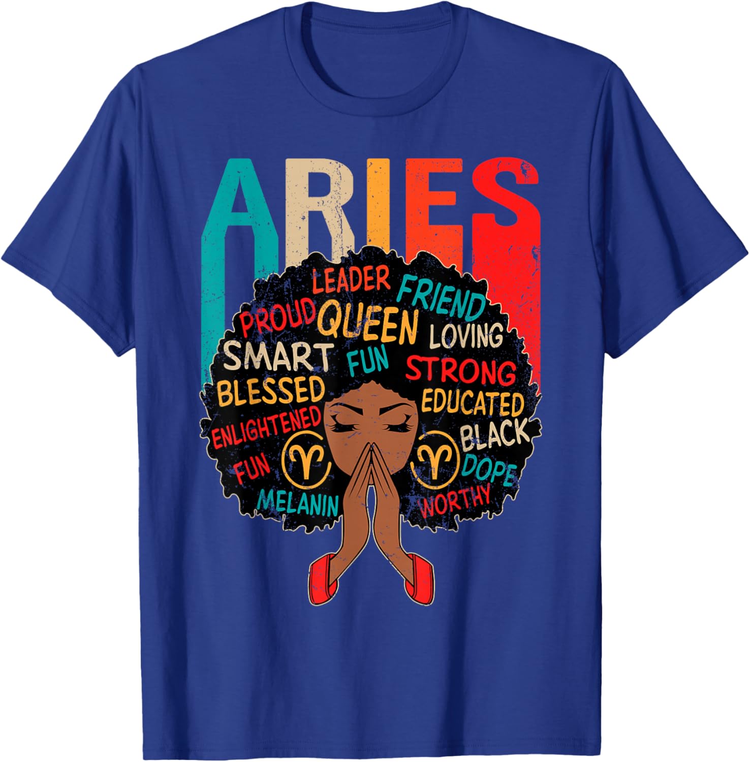 Aries Queen Retro Afro Black Women Zodiac Sign T-Shirt - T-Shirt | Royal
