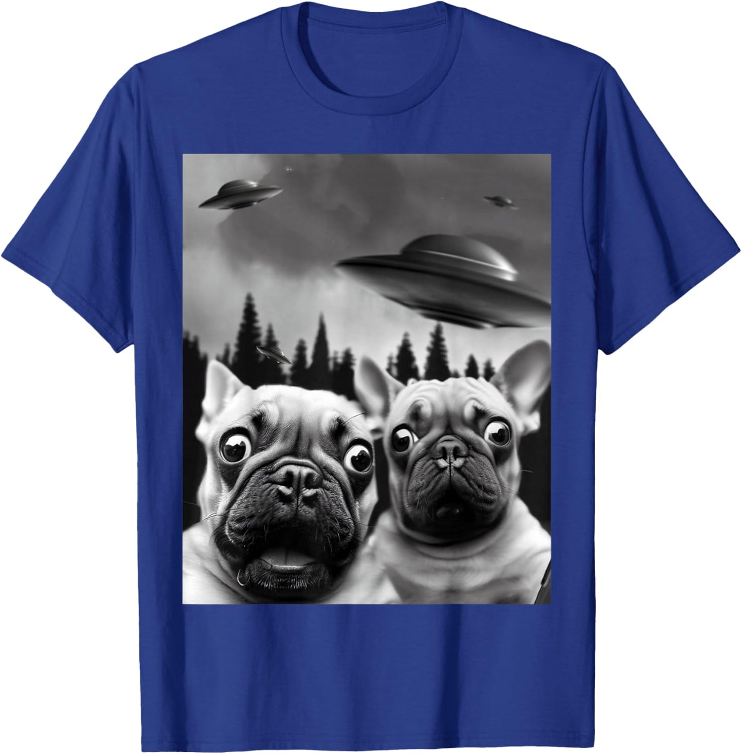 Funny Frenchie UFO Selfie T-Shirt - T-Shirt | Royal