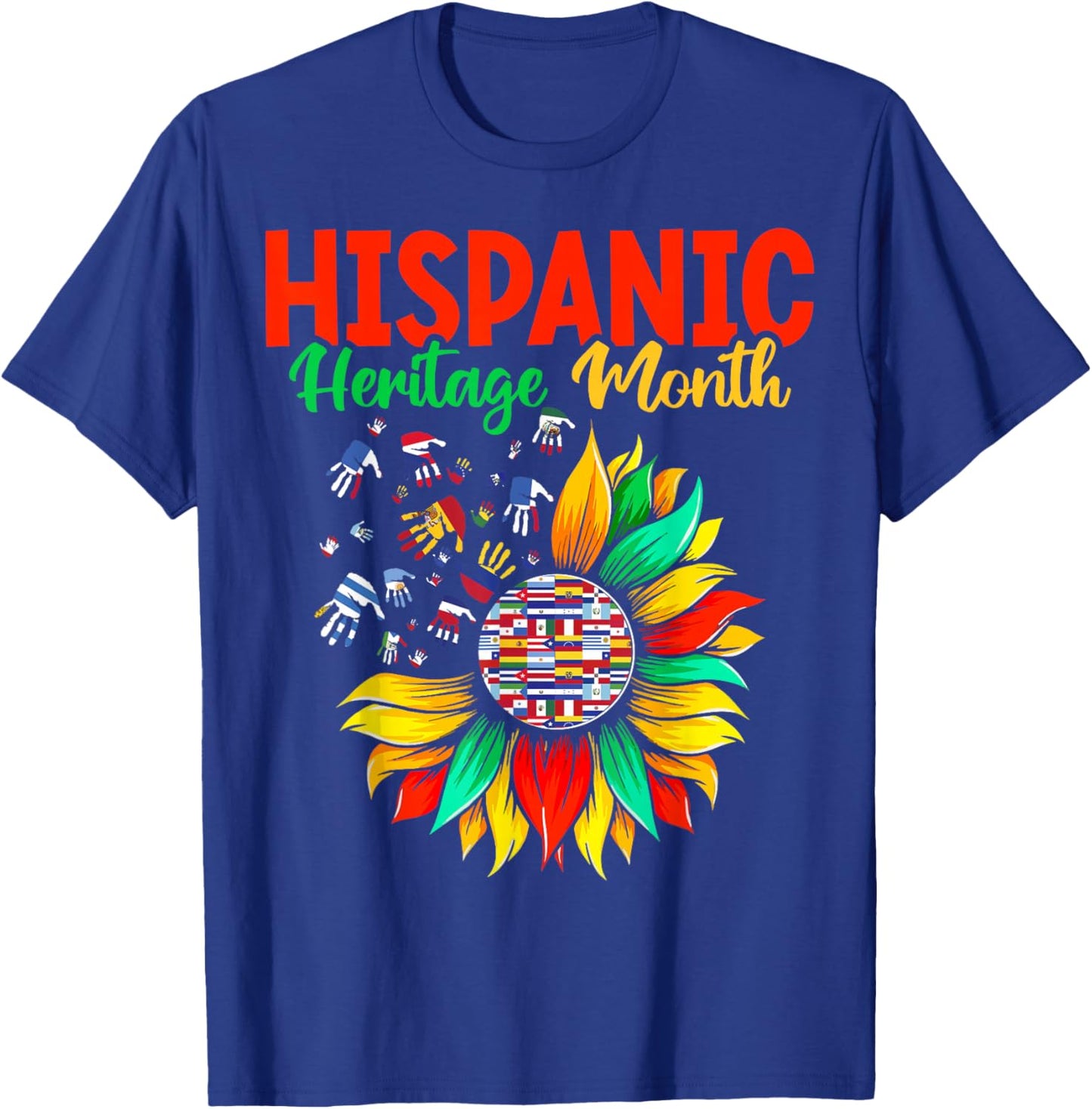 Hispanic Heritage Month Latino Countries Hands Heart Flags T-Shirt - T-Shirt | Royal