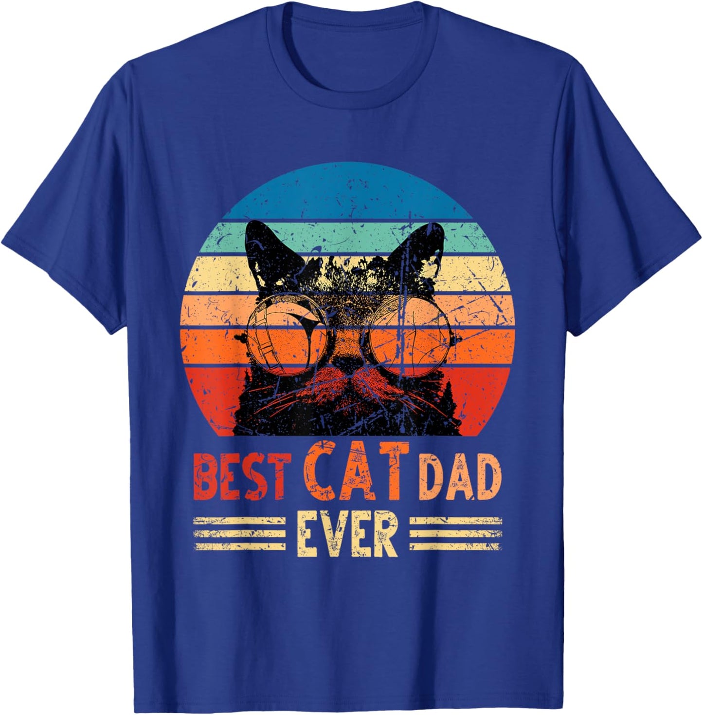 Best Cat Dad Ever Shirt Funny Retro Cat Dad Men Father's Day T-Shirt - T-Shirt | Royal