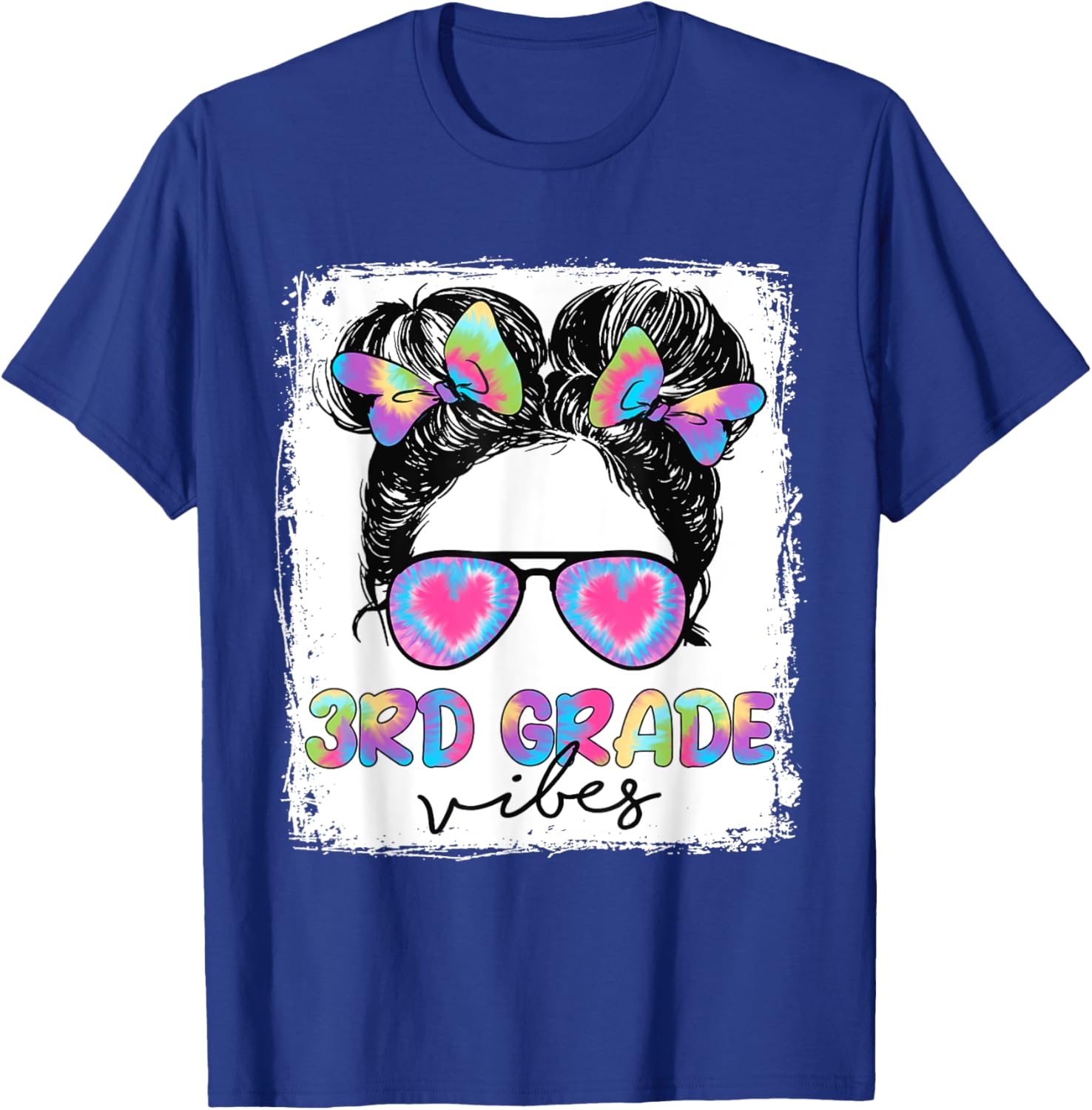 3rd Grade Vibes Messy Hair Bun Girl Back To School First Day T-Shirt - T-Shirt | Royal
